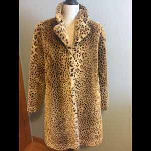 Leopard print fur winter car length coat